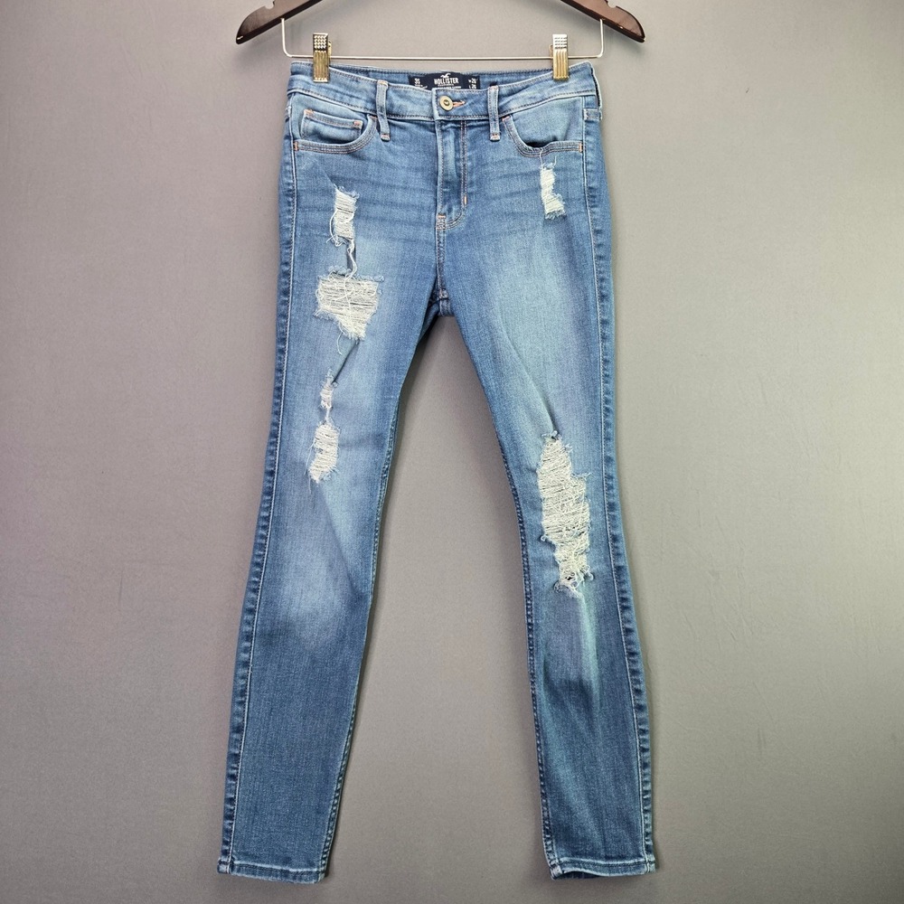 Hollister Super Skinny Jeans 3S W26 L26 Blue Distressed Mid Rise Soft Stretch